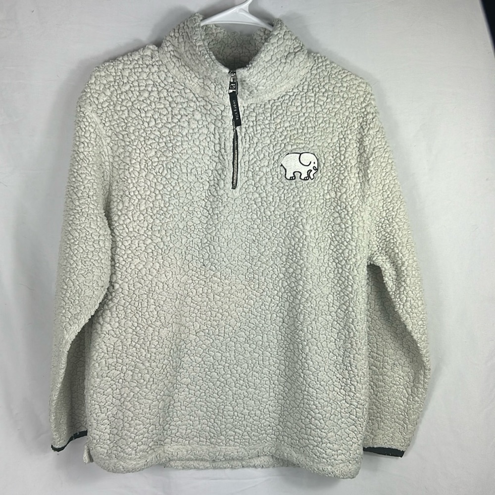 Ivory Ella Cream Sherpa Fleece Zipper Pull Over Sweater - Picture 1 of 7